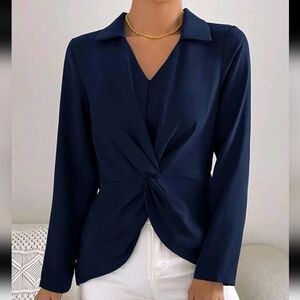 Solid Twist Front Blouse